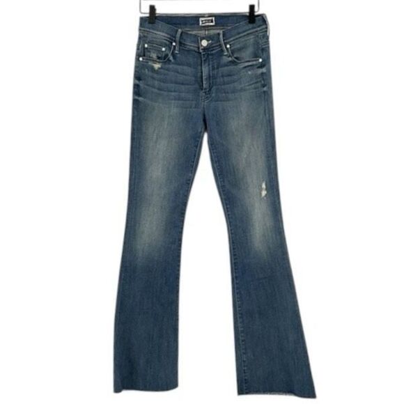Mother Light Blue Denim The Weekender Fray Graffiti Girl Bootcut Jeans Size 27 - Picture 2 of 7